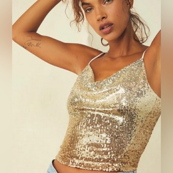 FREE PEOPLE SPARKLY Gold Sequin Tank Top! Size S - Picture 1 of 3